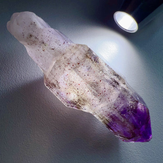 Genuine Super Seven Crystal Rough Stone 17.3G | Rare Perfect Scepter Shape | Healing Pocket Stone With Amethyst, Clear Quartz, Smoky Quartz, Cacoxenite, Rutile, Goethite, And Lepidocrocite