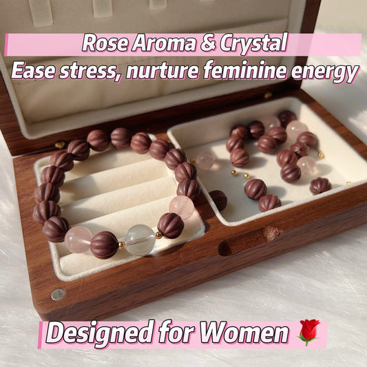 Rose Aroma Stress Relief Healing Bracelet With Clear Quartz, Rose Quartz For Liver Detox And Emotional Balance