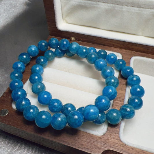 Blue Apatite Healing Stone Bracelet | 8.6Mm Round Beads For Throat And Third Eye Chakra Healing Jewelry
