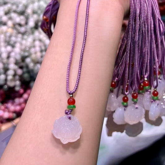 Natural White Chalcedony Lotus Pendant Necklace – Healing Stone Jewelry For Spiritual Balance