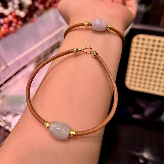 Natural Jadeite Drum Beeads Rope Bracelet – Artisan Fashion Jewelry For Style, Wellness