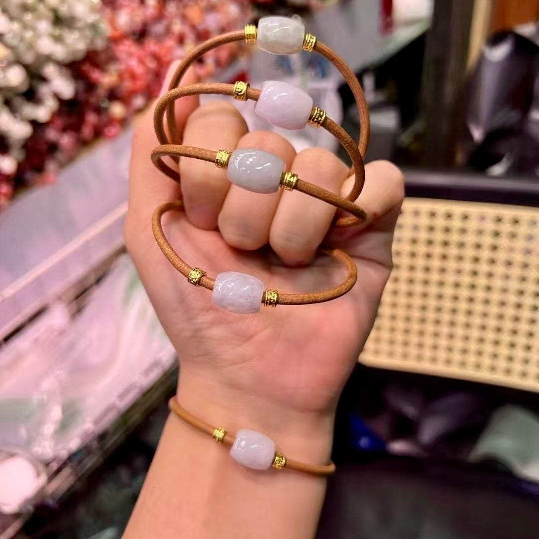 Natural Jadeite Drum Beeads Rope Bracelet – Artisan Fashion Jewelry For Style, Wellness