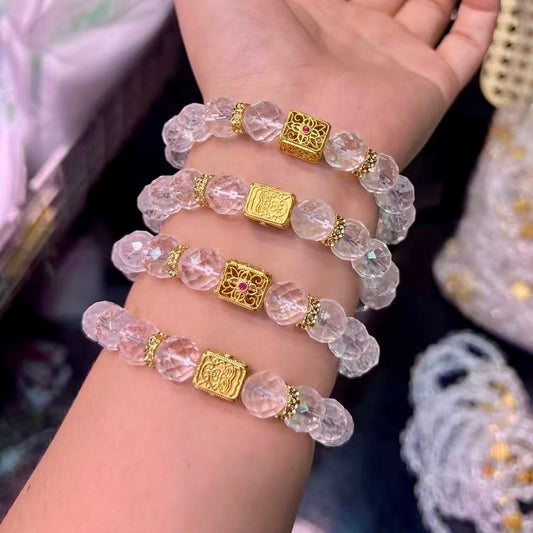 Faceted Clear Quartz Bracelet With Zashi Lhamo Accents – Power Of The Master Healer