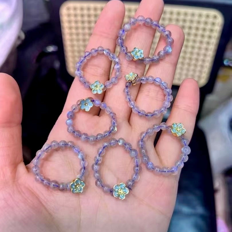 5 Pcs Raibow Flash Labradorite Rings With Plum Bossom – Unique Handcrafted Jewelry