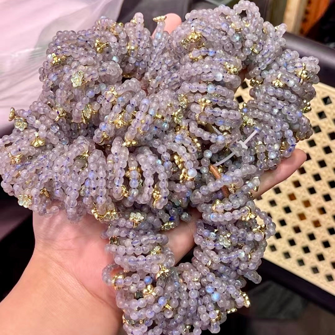 5 Pcs Raibow Flash Labradorite Rings With Plum Bossom – Unique Handcrafted Jewelry