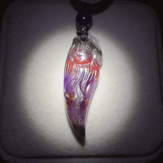 Premium 4-Color Auralite 23 Pendant Necklace | Hand-Carved Seven Chakra Healing Jewelry | Unique Crystal Gift