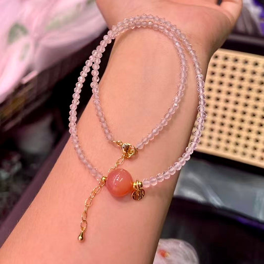 Handmade Clear Quartz With Yanyuan Agate Necklace, 18K Gold Plated, Adjustable Boho Chic Spiritual Gift