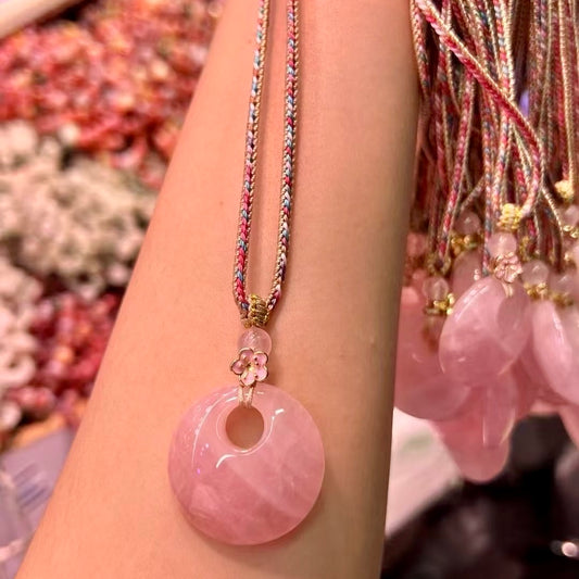 Natural Rose Quartz 30Mm Circle Pendant Necklace For Love, Healing, And Emotional Balance Copy