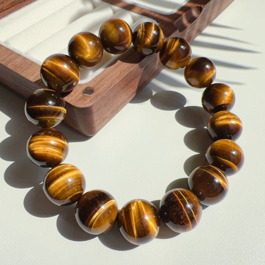 Energizing Brown Tiger Eye Bracelet | 14Mm Healing Stone Beads | Boost Your Spirit & Elevate Your Style With Natural Gemstone Jewelry