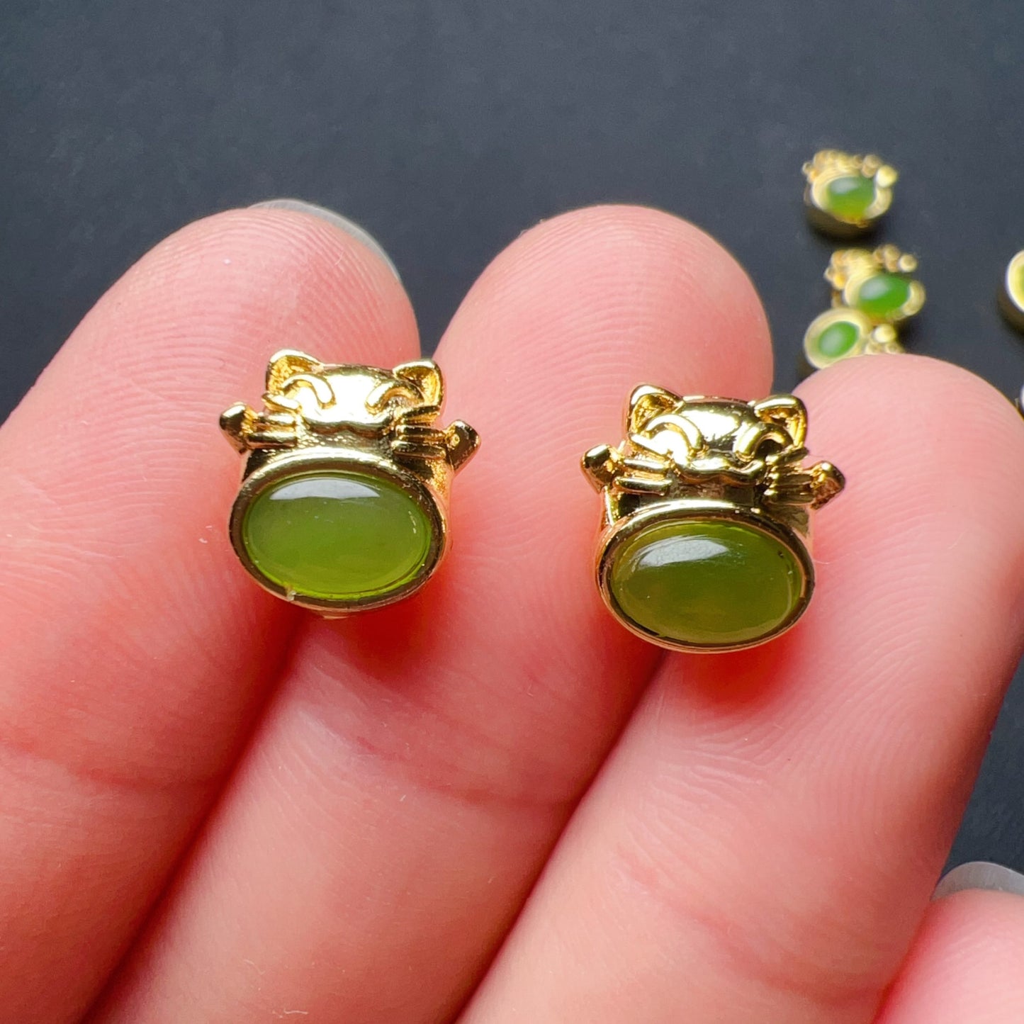 Natural Green Nephrite Maneki Neko Bead Charms – Adorable Diy Jewelry Components For Unique Craft Projects