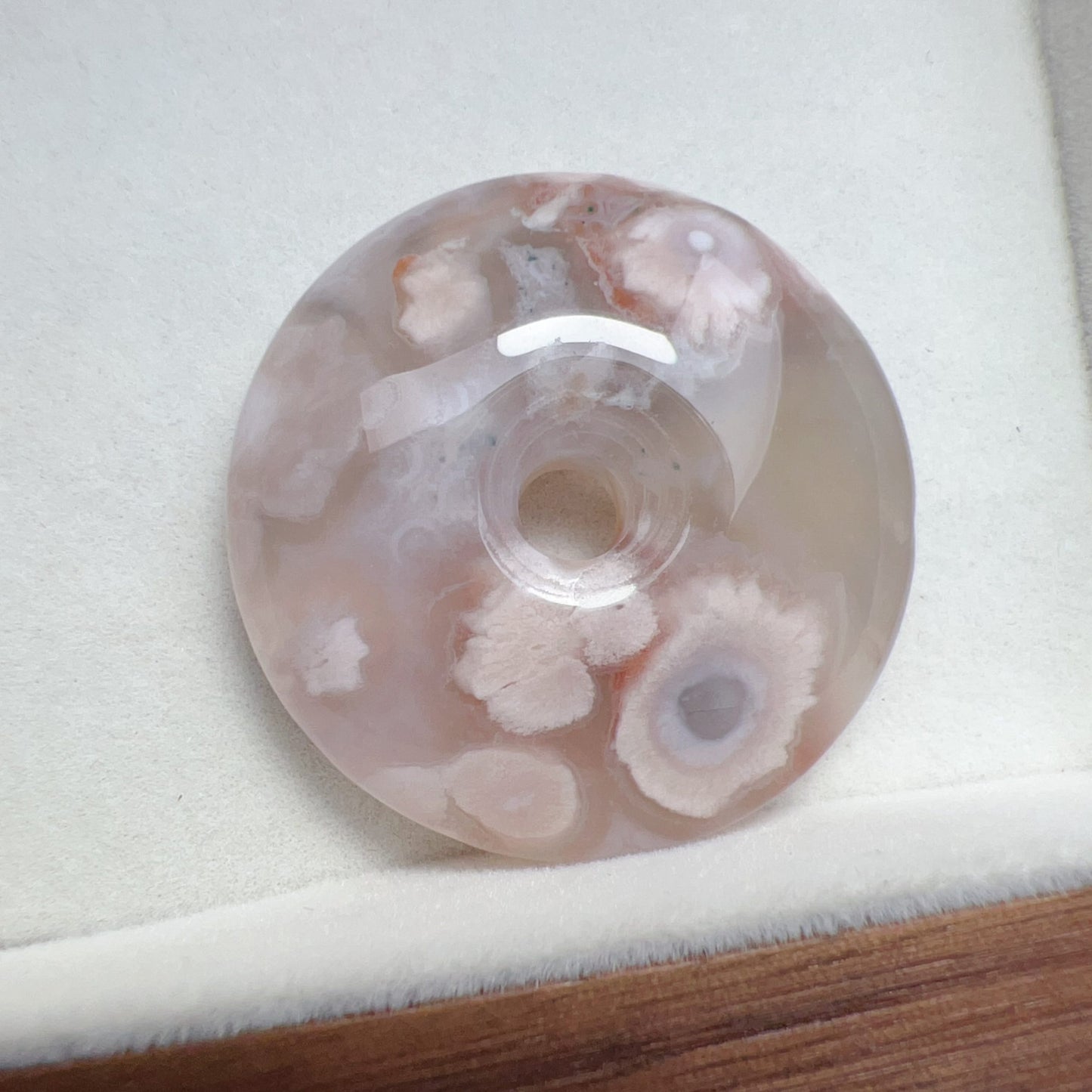 Natural Cherry Blossom Agate Amulet Pendant | Donut Shape | Sakura Agate Jewelry Findings For Diy Projects