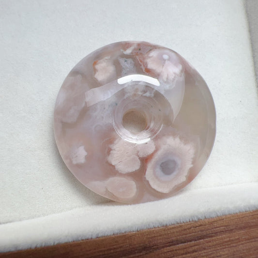 Natural Cherry Blossom Agate Amulet Pendant | Donut Shape | Sakura Agate Jewelry Findings For Diy Projects