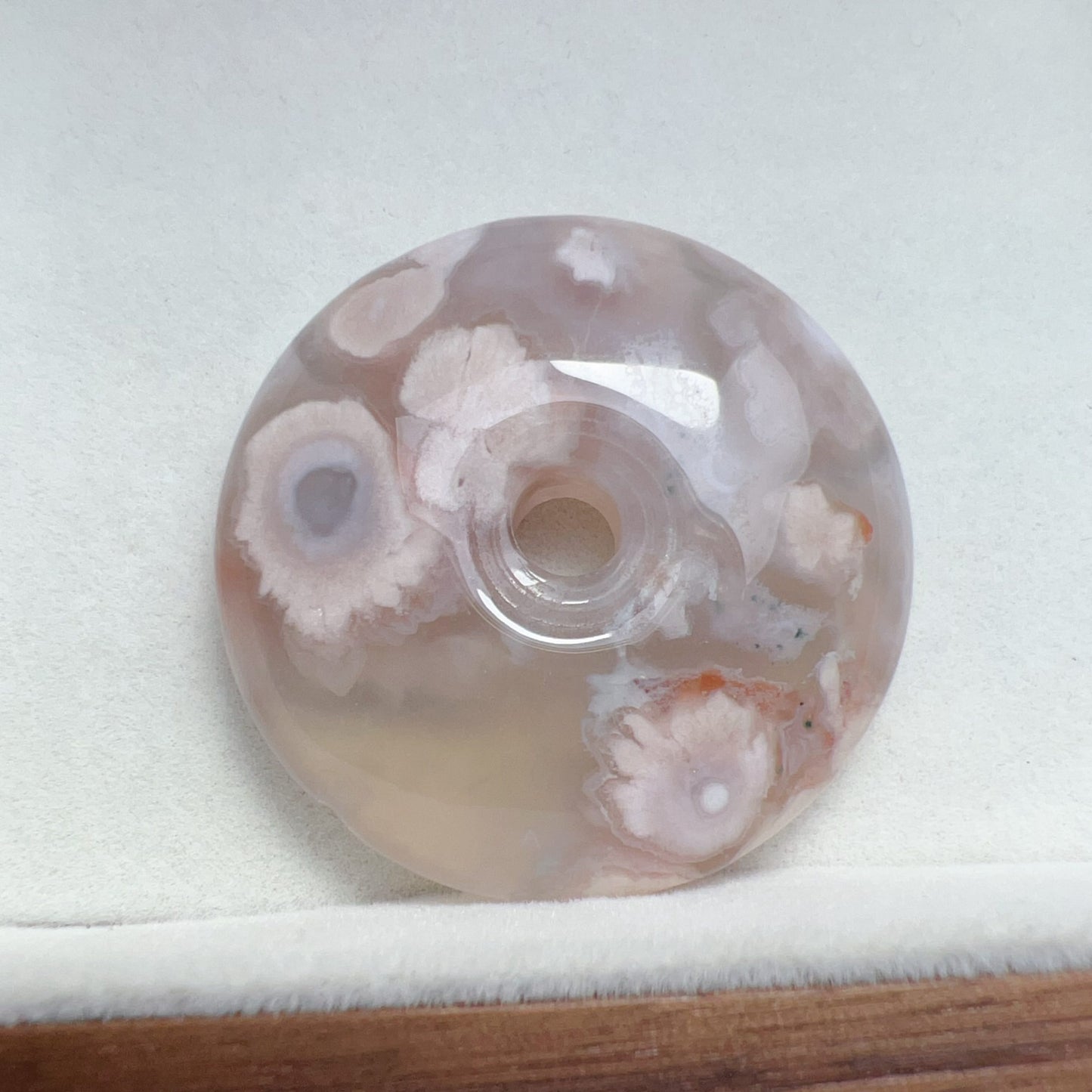 Natural Cherry Blossom Agate Amulet Pendant | Donut Shape | Sakura Agate Jewelry Findings For Diy Projects