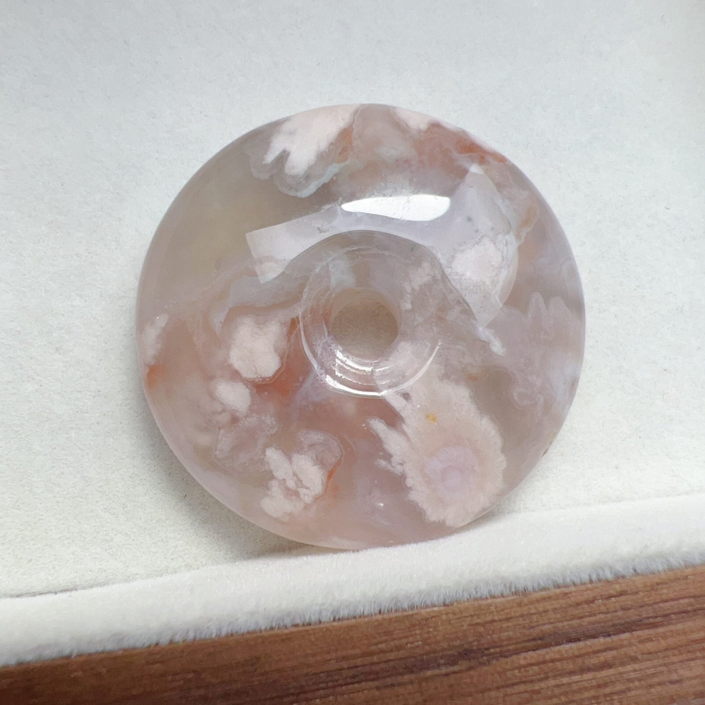 Natural Cherry Blossom Agate Amulet Pendant | Donut Shape | Sakura Agate Jewelry Findings For Diy Projects