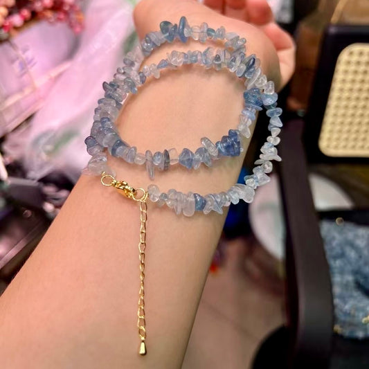 Handmade Natural Aquamarine Fragment Necklace – For Stress Relief, Emotional Balance, 18K Gold Plated, Adjustable Chain