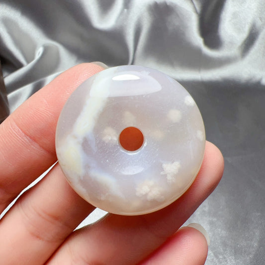 Natural Creamy Cherry Blossom Agate Amulet Pendant | Sakura Agate Jewelry Findings For Diy Projects