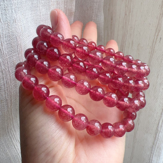Sparkling Strawberry Quartz Bracelet For Heart Chakra Healing | Reiki Infused | Ideal Holiday Gift