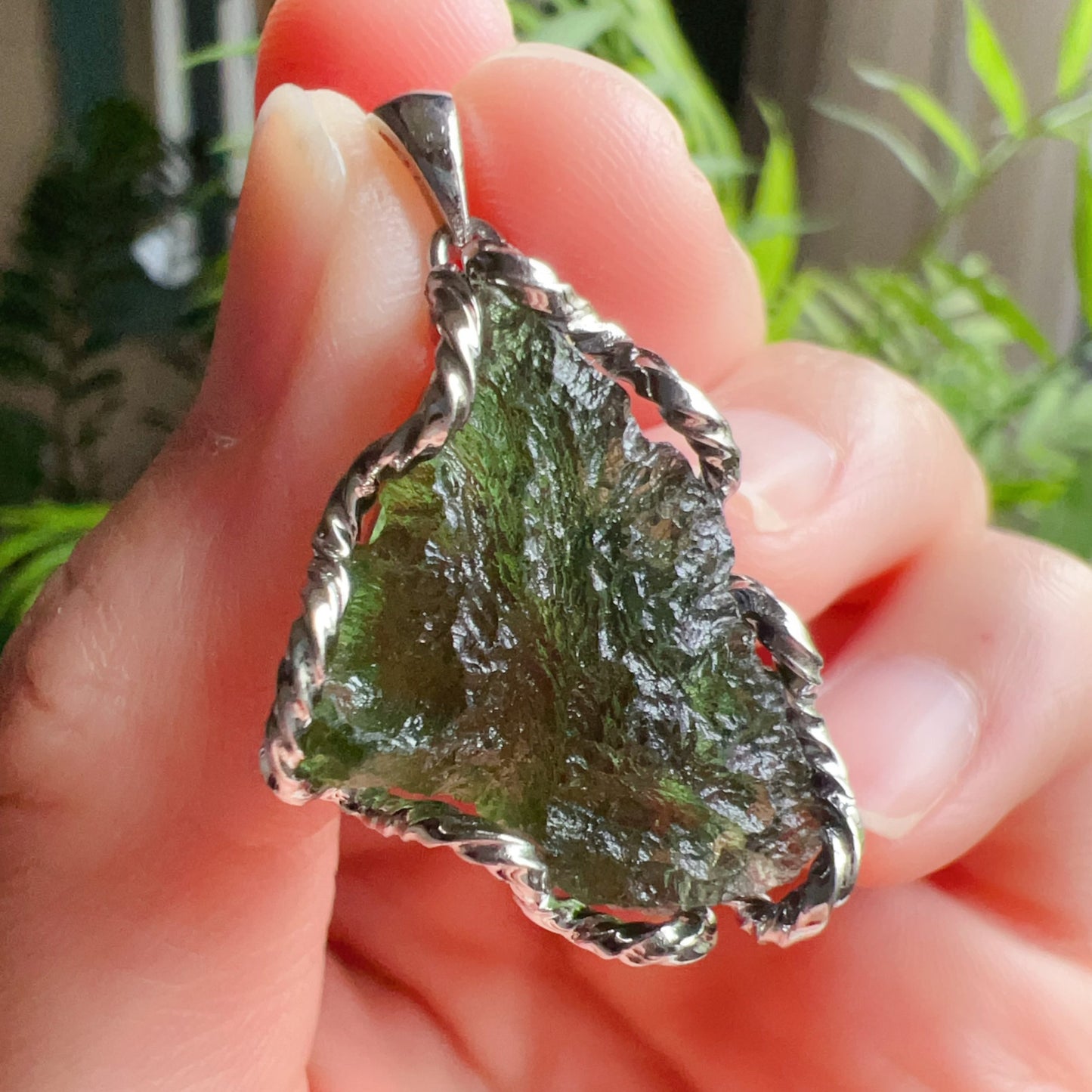 5.6G Natural Czech Moldavite Raw Stone Pendant Necklace Top-Quality Green | Rare High-Frequency Heart Chakra Healing Stone
