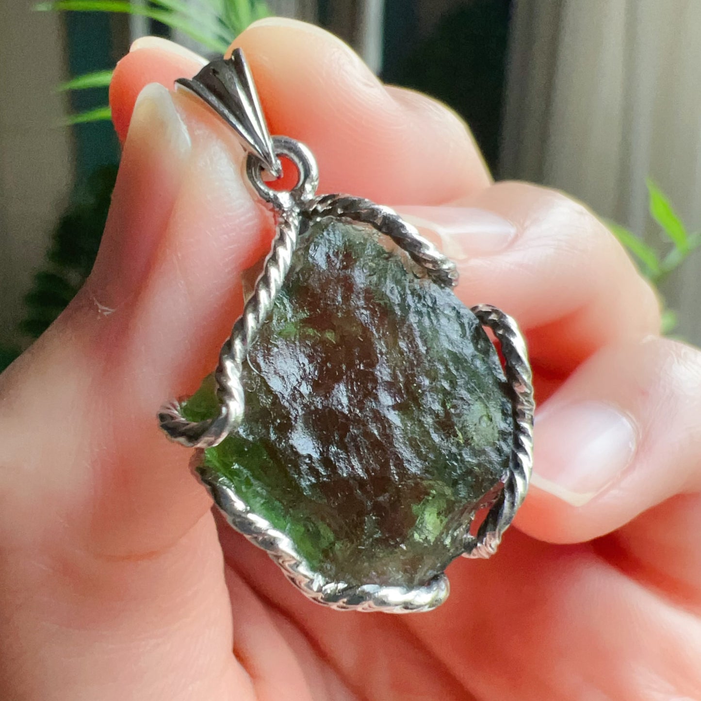 6.9G Natural Czech Moldavite Raw Stone Pendant Necklace | Top-Quality Green | Rare High-Vibration Heart Chakra Healing Stone