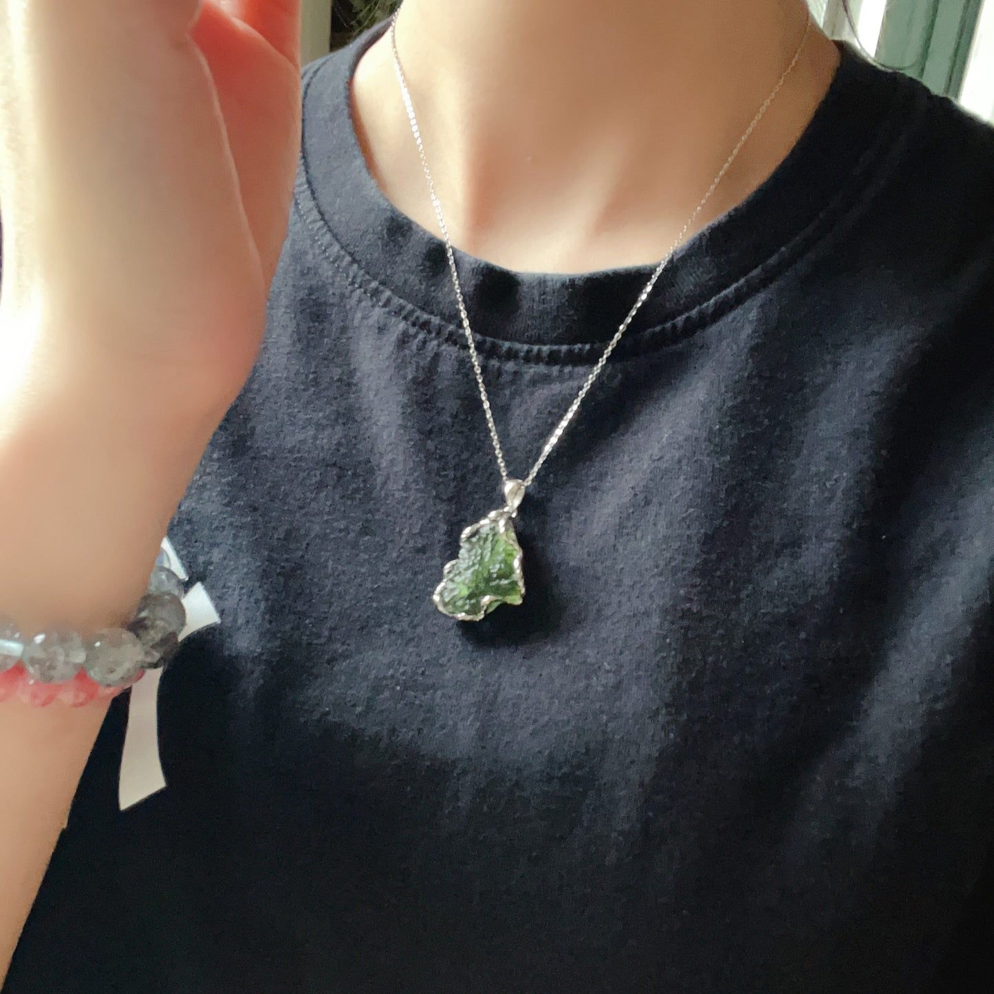 5.6G Natural Czech Moldavite Raw Stone Pendant Necklace Top-Quality Green | Rare High-Frequency Heart Chakra Healing Stone