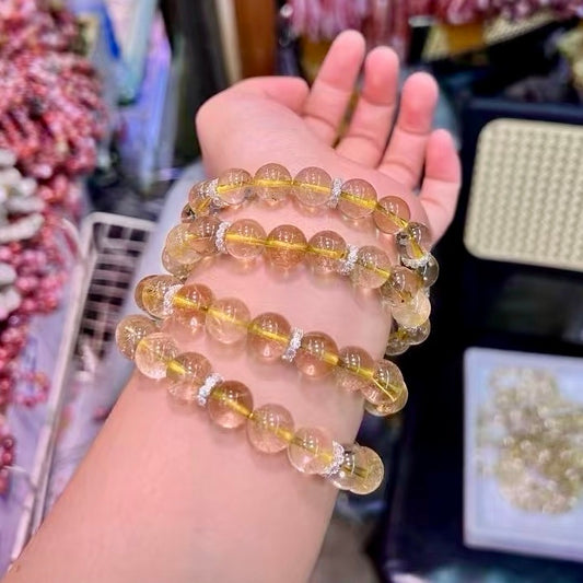 Golden Rutilated Quartz Healing Bracelet – 10Mm Custom Design – Crystal Therapy Jewelry