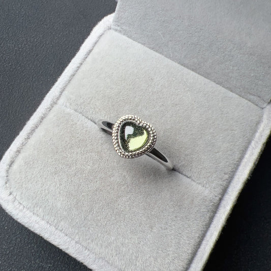 Custom-Made Loving Heart Shape Moldavite Ring With 925 Sterling Silver Adjustable Style
