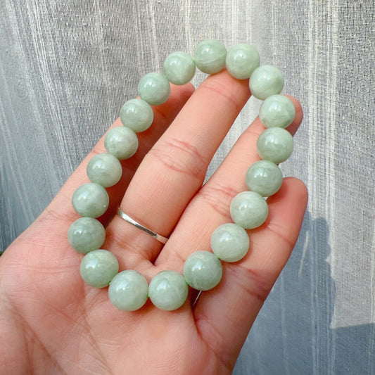 Natural Jadeite Beaded Bracelet | 10Mm Healing Stone | 4Th Heart Chakra And Lower Blood Pressure