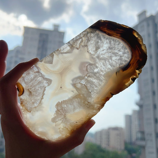 Genuine Agate Geode Slice From Brazil With Crystal Clusters For Home Decor