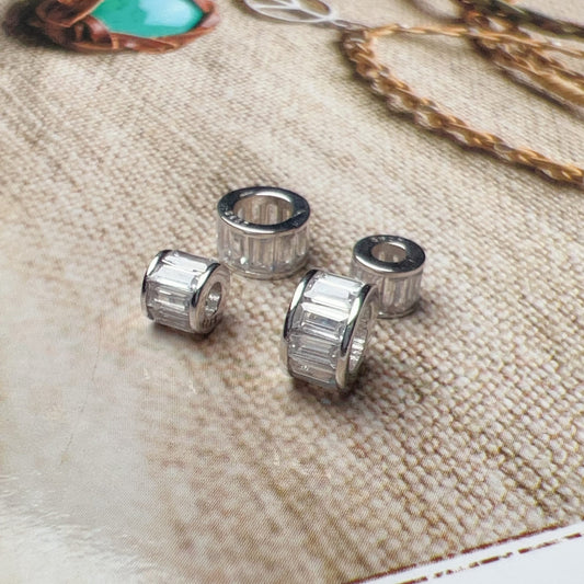 Stunning Micro-Paved Zircon Spacer Beads | 925 Sterling Silver, 18K White Gold Plated Diy Jewelry Making Supply