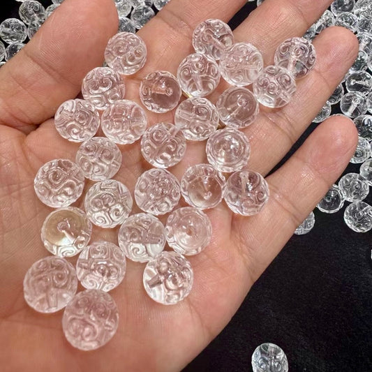 Natural Clear Quartz Huiwen Symbol Round Beads | Premium Diy Jewelry Making Supplies For Necklaces, Bracelets & Earrings Crafting