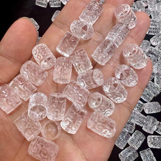 Natural Clear Quartz Huiwen Symbol Barrel Beads | Premium Diy Jewelry Making Supplies For Necklaces, Bracelets Crafting
