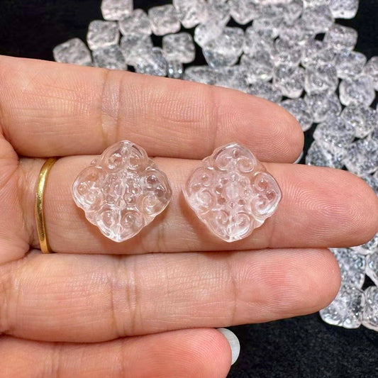 Natural Clear Quartz Ruyi Symbol Square Charms | Premium Diy Jewelry Supplies For Necklaces, Bracelets And Earrings