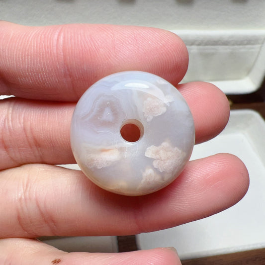 Creamy Cherry Blossom Agate Donut Pendant | Sakura Agate Jewelry Findings For Diy Project