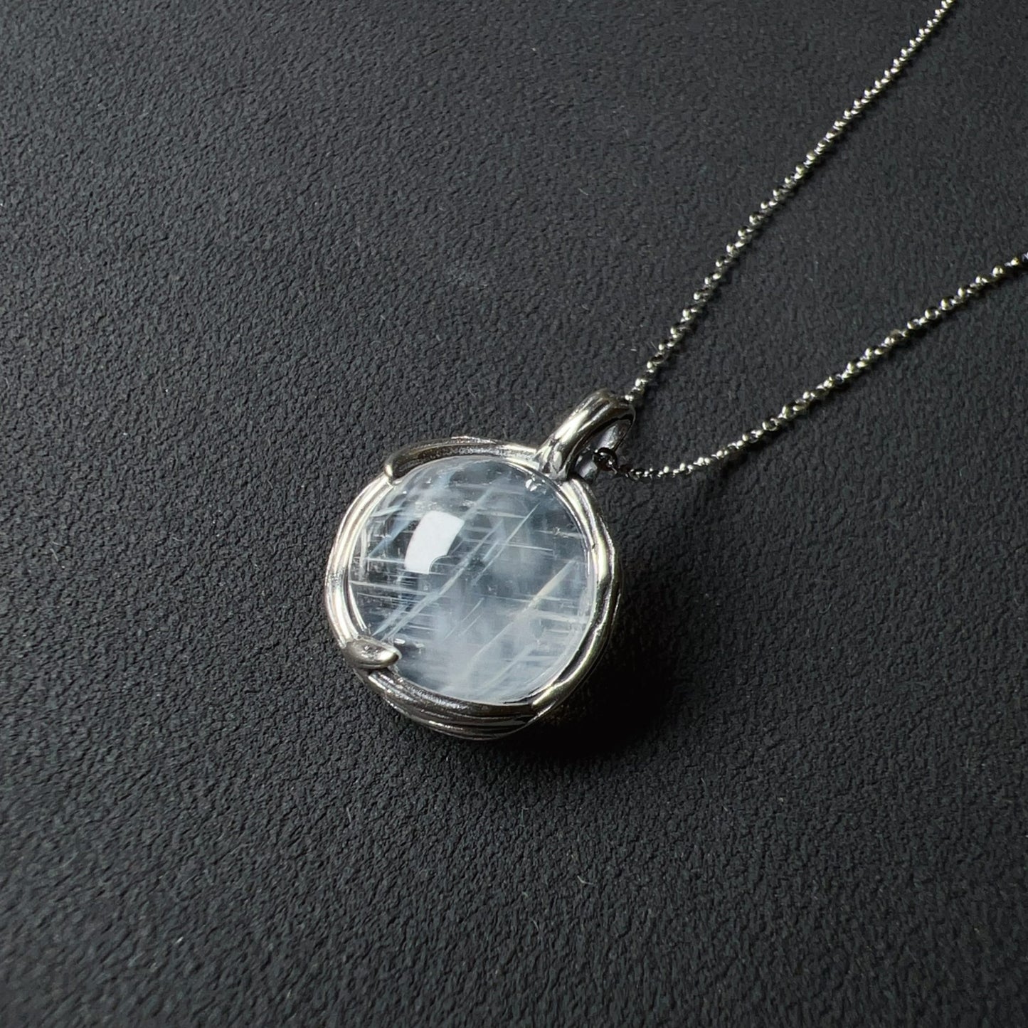 Angel’S Feathers Rare 13.1Mm Blue Needle Clear Quartz Sphere Pendant Handmade With 925 Sterling Silver