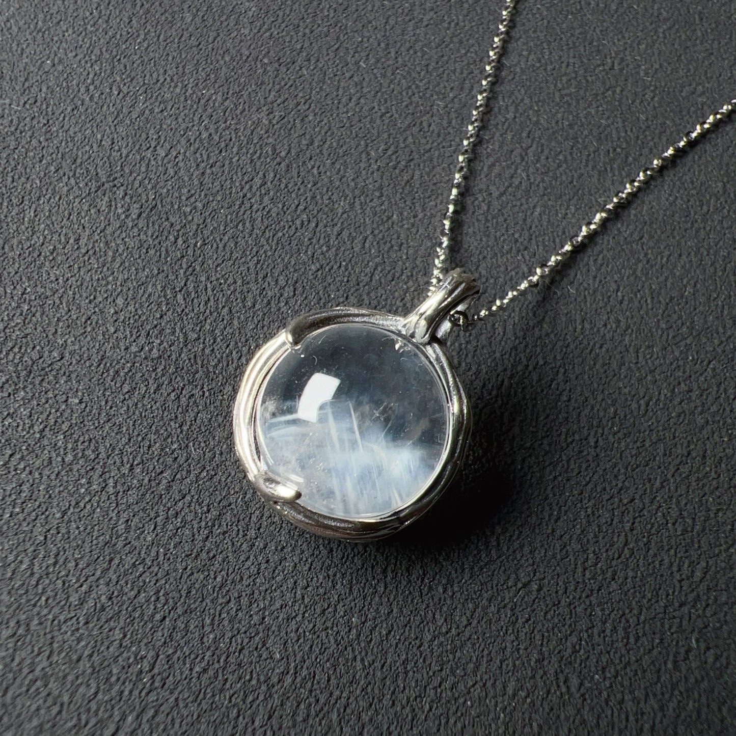 Angel’S Feathers Blue Needle Quartz Sphere Pendant Necklace Handmade With 925 Sterling Silver