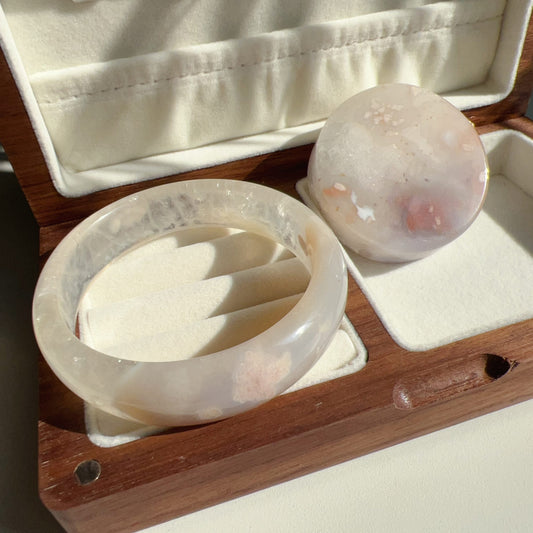One-Of-A-Kind Handmade Cherry Blossom Agate Bangle With Center Knockout | Unique Artisan Jewelry