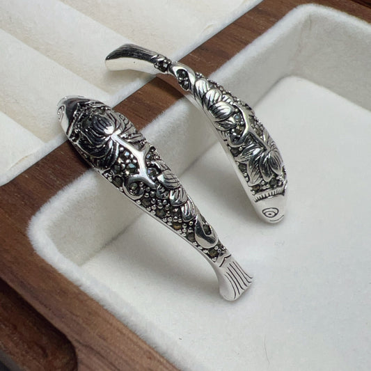925 Sterling Silver Lotus Fish Charm With Sparkling Marcasite – Unique Diy Jewelry Craft Supply For Handmade Accessories