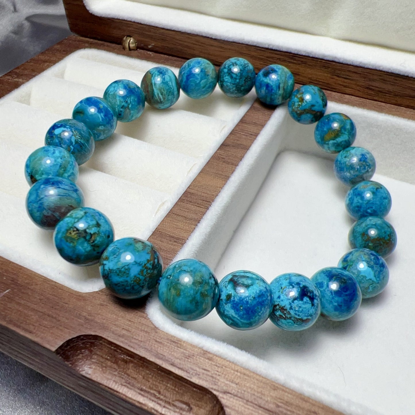 9.8Mm Natural Chrysocolla Healing Bracelet | Good For Emotional Balance And Communication