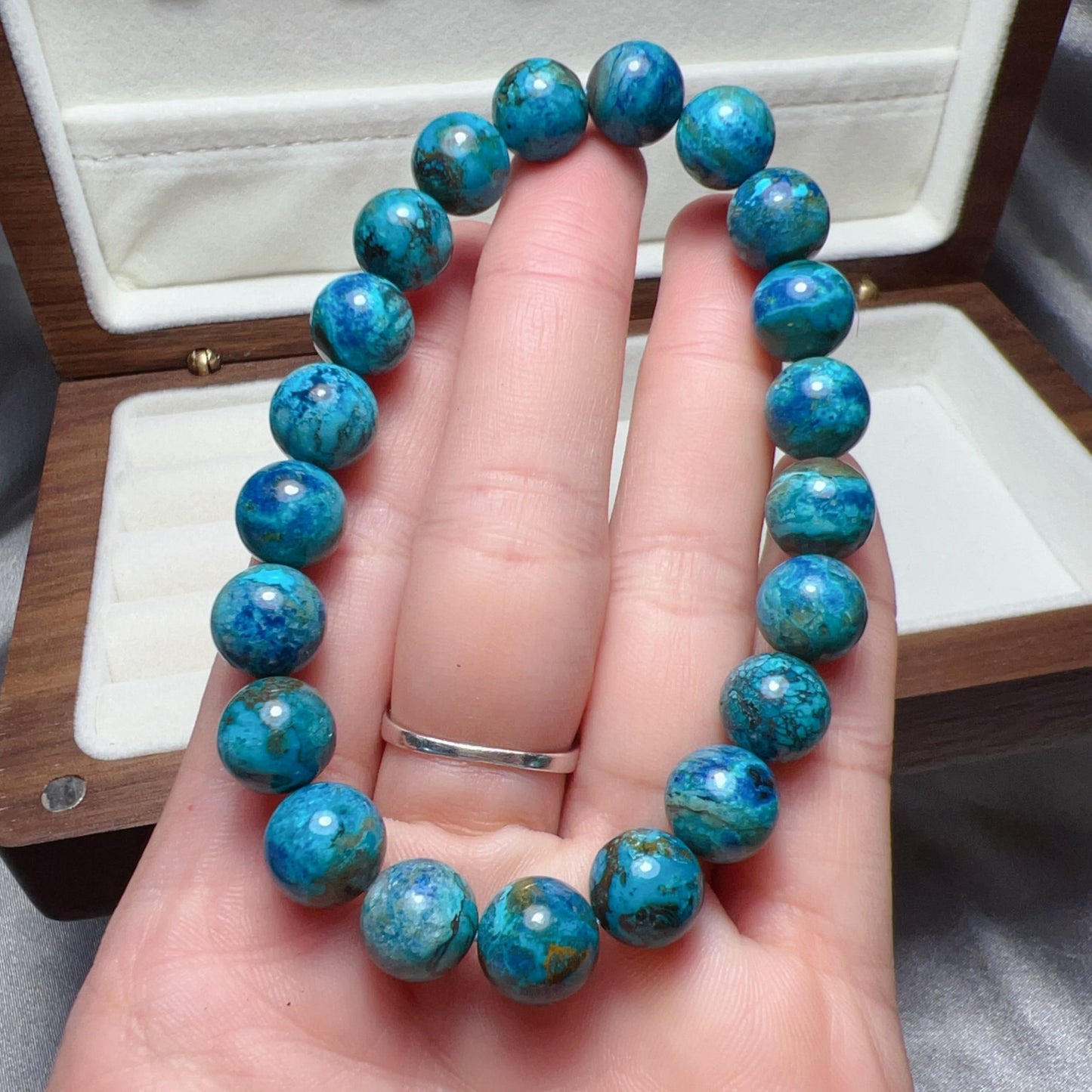 9.8Mm Natural Chrysocolla Healing Bracelet | Good For Emotional Balance And Communication