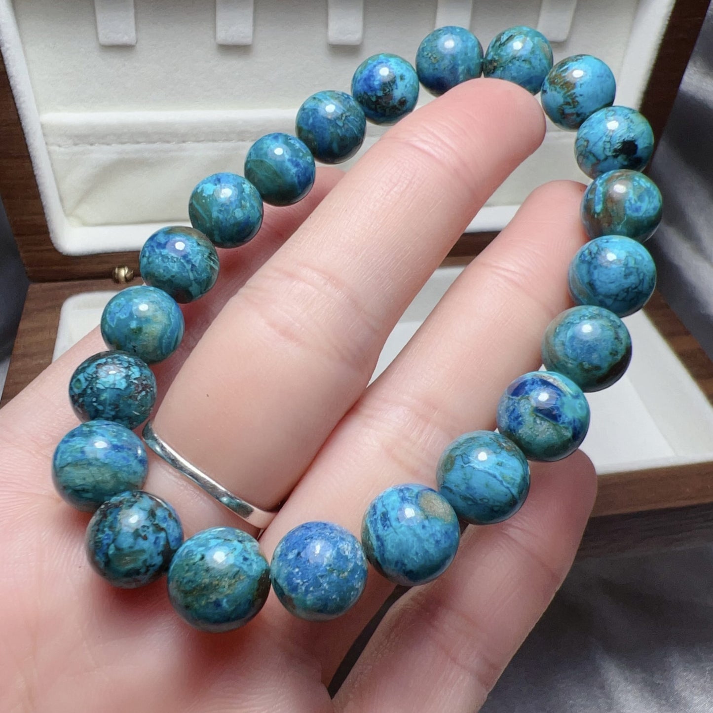 9.8Mm Natural Chrysocolla Healing Bracelet | Good For Emotional Balance And Communication