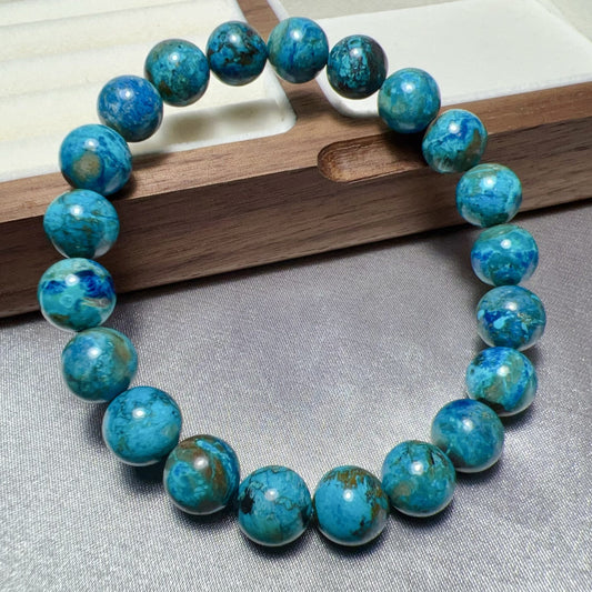 9.8Mm Natural Chrysocolla Healing Bracelet | Good For Emotional Balance And Communication