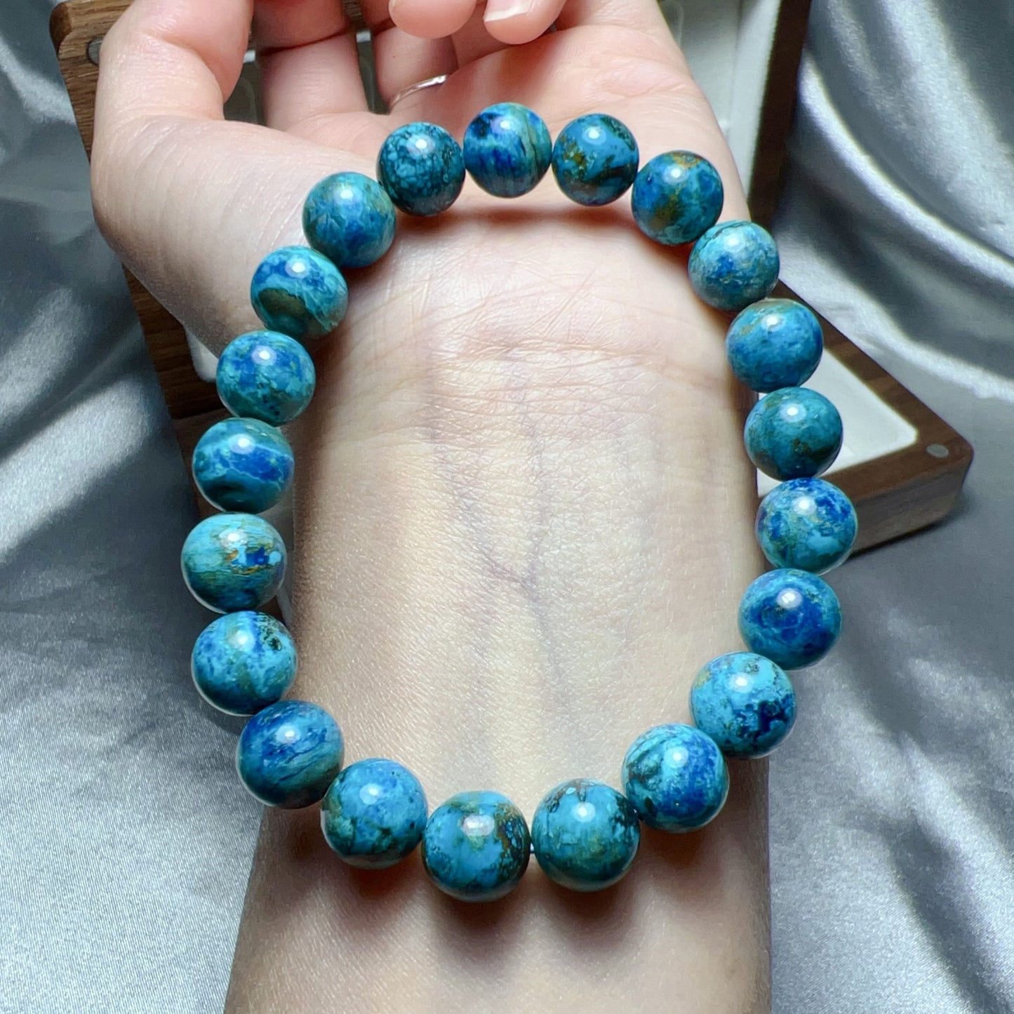 9.8Mm Natural Chrysocolla Healing Bracelet | Good For Emotional Balance And Communication