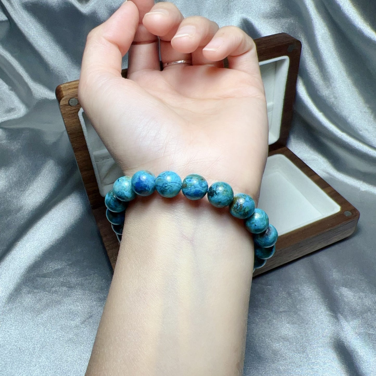 9.8Mm Natural Chrysocolla Healing Bracelet | Good For Emotional Balance And Communication
