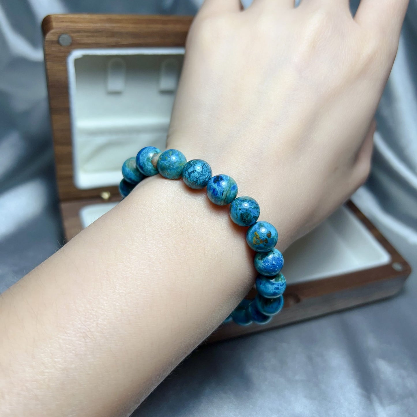 9.8Mm Natural Chrysocolla Healing Bracelet | Good For Emotional Balance And Communication