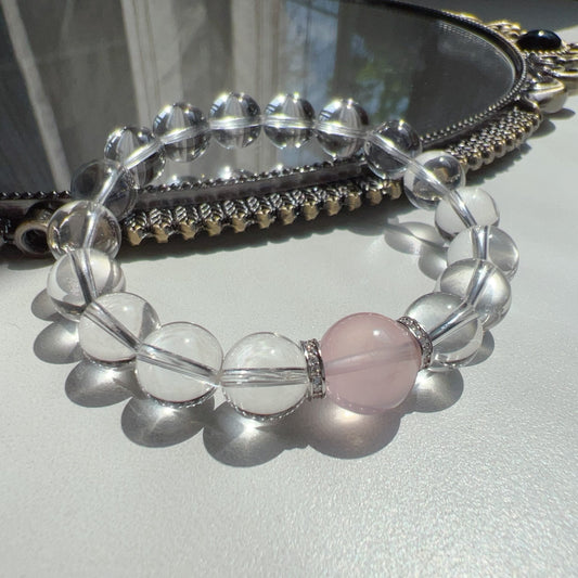 Celestial Rose Lumina | Natural Clear Quartz, Rose Quartz Healing Bracelet With 925 Sterling Silver Spacers