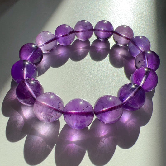13.6Mm Amethyst Crystal Bracelet | Natural Healing Stone For Crown Chakra | Reiki Meditation Jewelry For Stress Relief And Mental Clarity