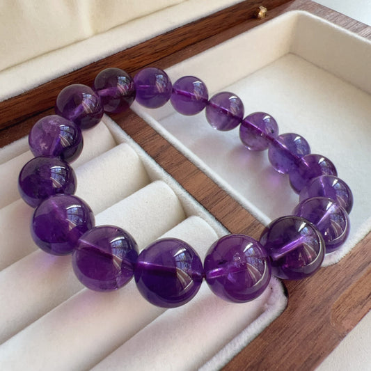Amethyst Crystal Bracelet 11.7Mm | Natural Healing Stone For Crown Chakra | Reiki Meditation Jewelry For Stress Relief And Mental Clarity