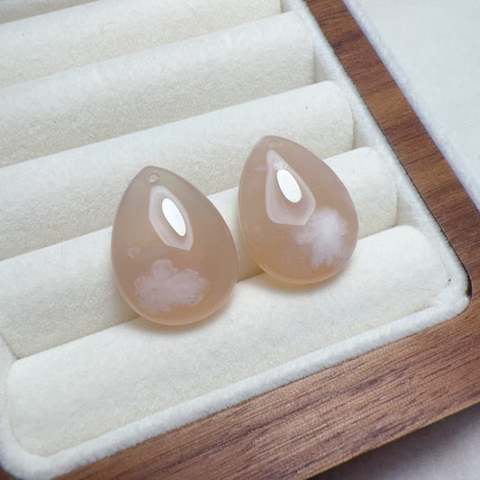 2 Pcs Beautiful Cherry Blossom Agate Water-Drop Pendants | Sakura Agate Jewelry Findings For Diy Projects