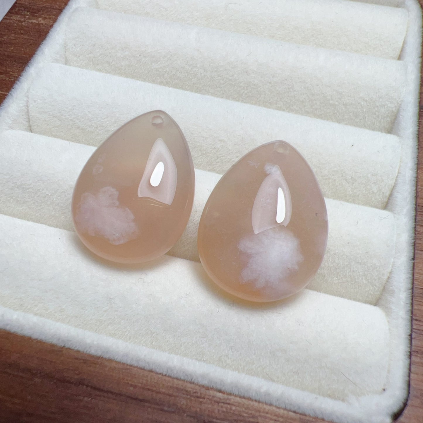 2 Pcs Beautiful Cherry Blossom Agate Water-Drop Pendants | Sakura Agate Jewelry Findings For Diy Projects