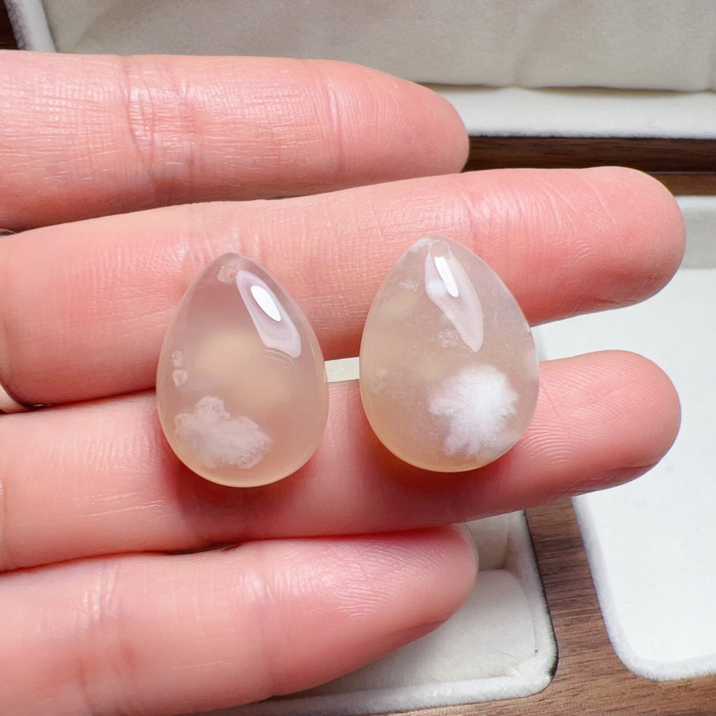 2 Pcs Beautiful Cherry Blossom Agate Water-Drop Pendants | Sakura Agate Jewelry Findings For Diy Projects